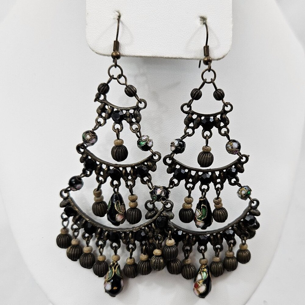 Chandelier Earrings with Black Gems